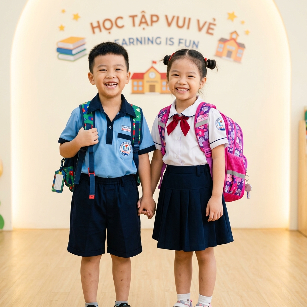Các bạn nhỏ vui tươi đi học tiếng Anh